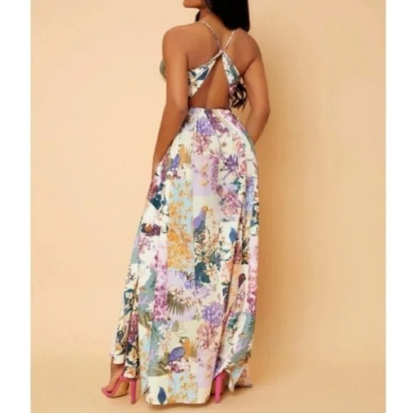 Floral open back slit thigh Maxi Dress shabby chic - Picture 3 of 10